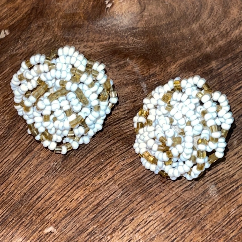 Vintage Italy Hand Made Seed Bead Cluster Clip on Earrings